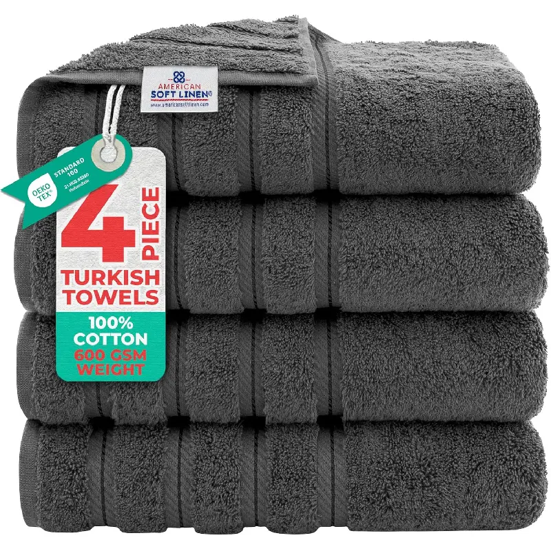 100% Cotton Luxury Turkish Towels, 4 PC Bath Towel Set| Soft Absorbent Quick Dry OEKO Tex Standard 100 Certificated Durable Machine Washable Breathable Premium Hotel Quality