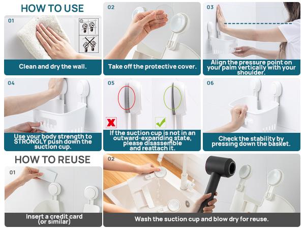 TAILI Shower Caddy Suction Cup, Heavy Duty Bathroom Shower Organizer, Removable Shelf for Inside Shower, Shampoo, Wall Mounted Plastic Shower Storage for Bathroom Accessories, White organizer rack inside shower