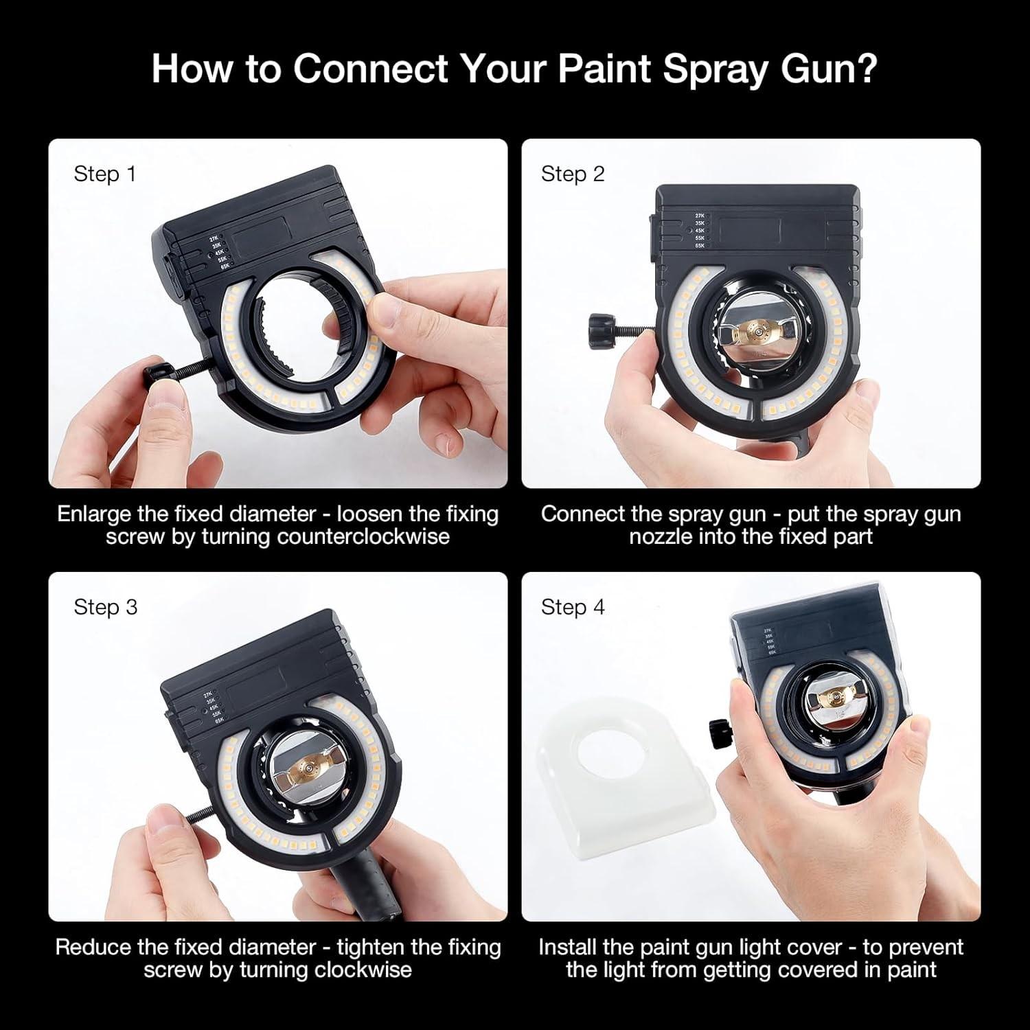 Rechargeable Spray Gun Light, 2700k-6500k LED Lamp, 500/250 Lumens, Uniform Spraying, Reduce Retouching, Universal Automatic Spray Gun Light