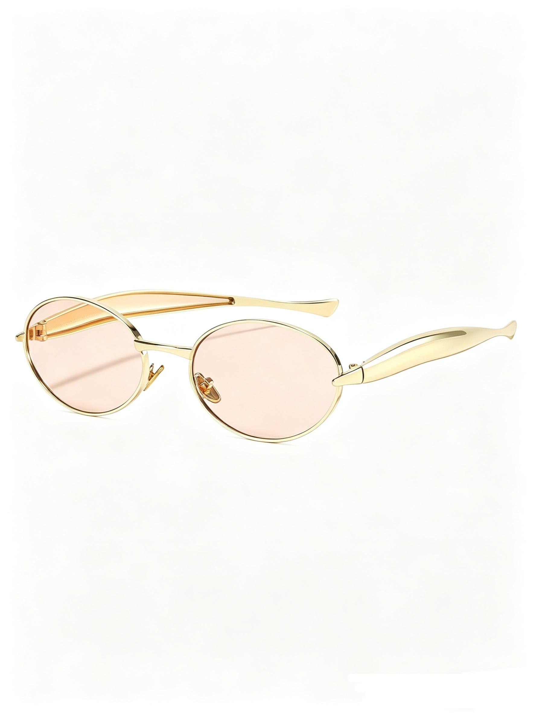 2026 New Oval Metal Sunglasses, Vintage Gold Frame, Gradient Lenses, Small Face Fine Frame, Trendy Street Style Women's Shades