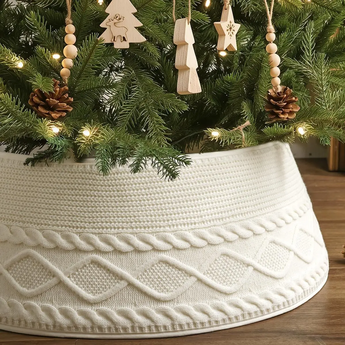 1 piece Christmas tree collar, chunky twisted knit Christmas tree skirt base, basket-style collar, suitable for Christmas, home, farmhouse, office holiday decorations (small size only for Christmas trees under 1.8m)