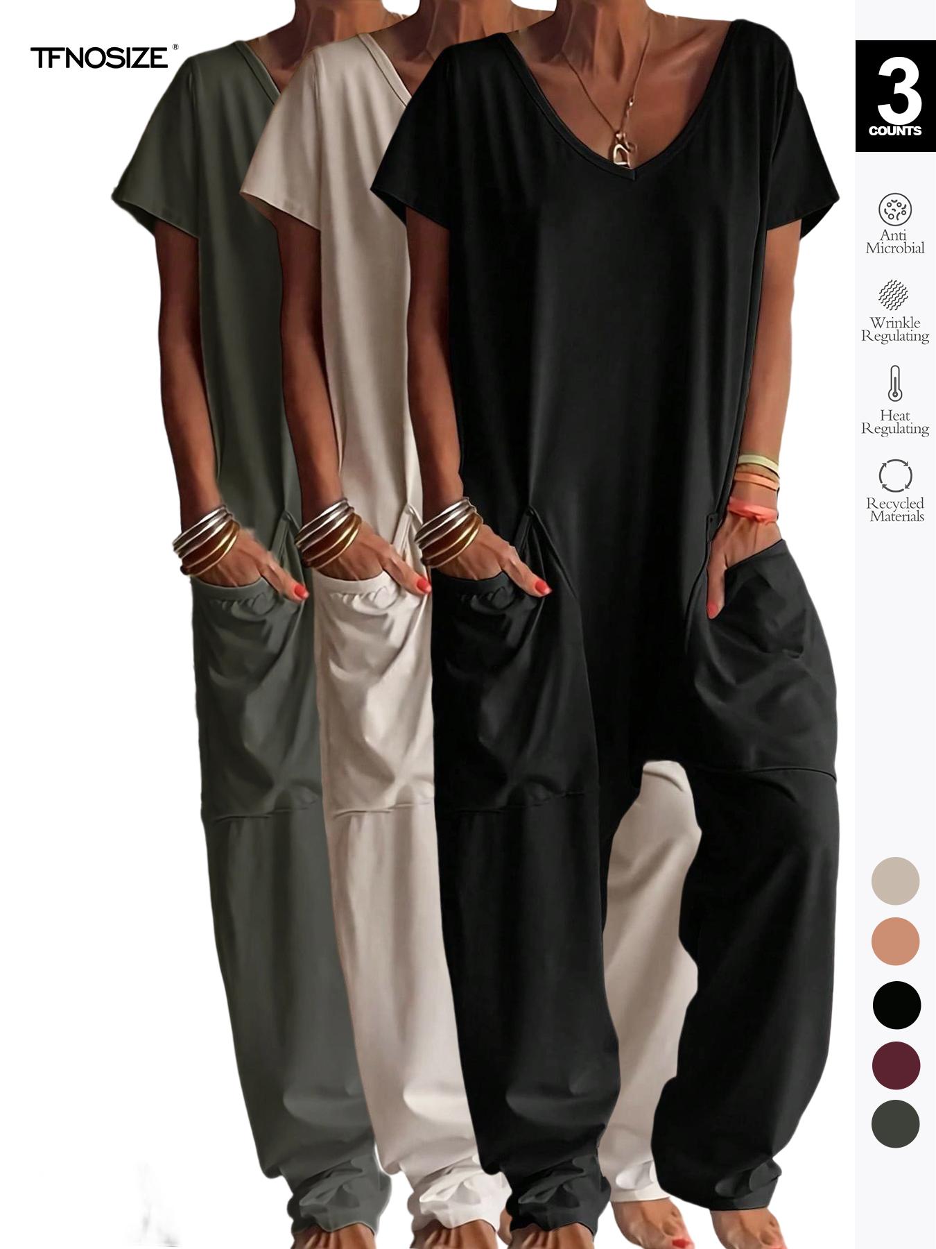 Women's Fashion Oversized Harem Jumpsuit, Bohemian Style One Piece Romper, Short Sleeve Fitted Casual Suit, All Seasons Plain Pattern