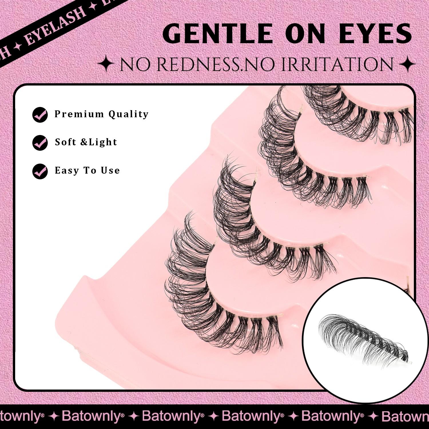 Voluminous  False Eyelashes, 7 Pairs, Transparent Handle, 5D Natural Messy, Fish Tail Crossed Lashes, Ideal for Daily Use, Dates, Parties