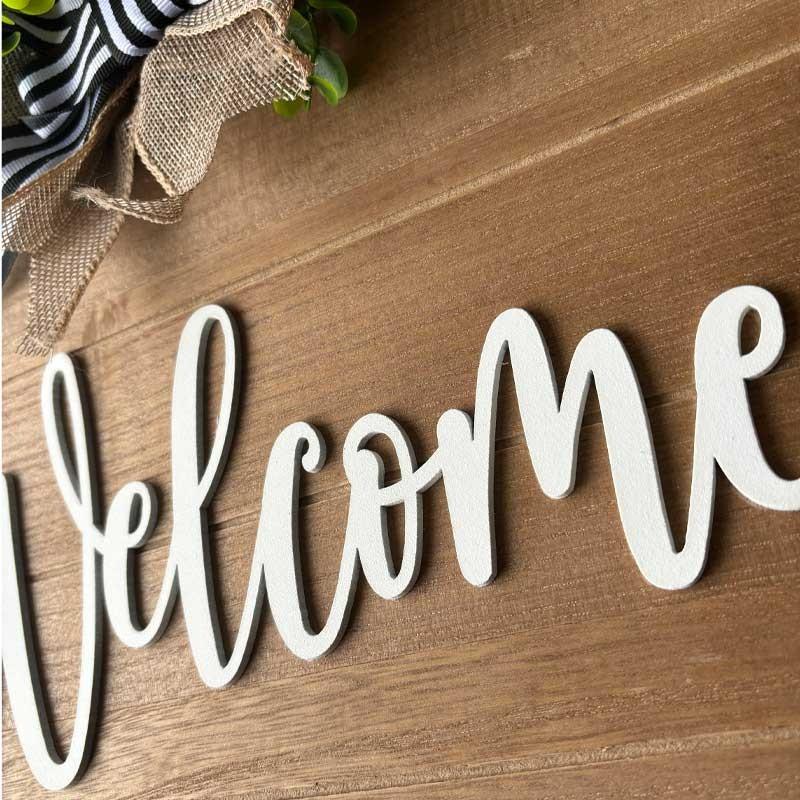 12-Inch 3D Front Door Welcome Sign, Farmhouse Style Porch Decor, Nail Rustic Wreath, Round Wooden Hanging Ornament, Moving Gift