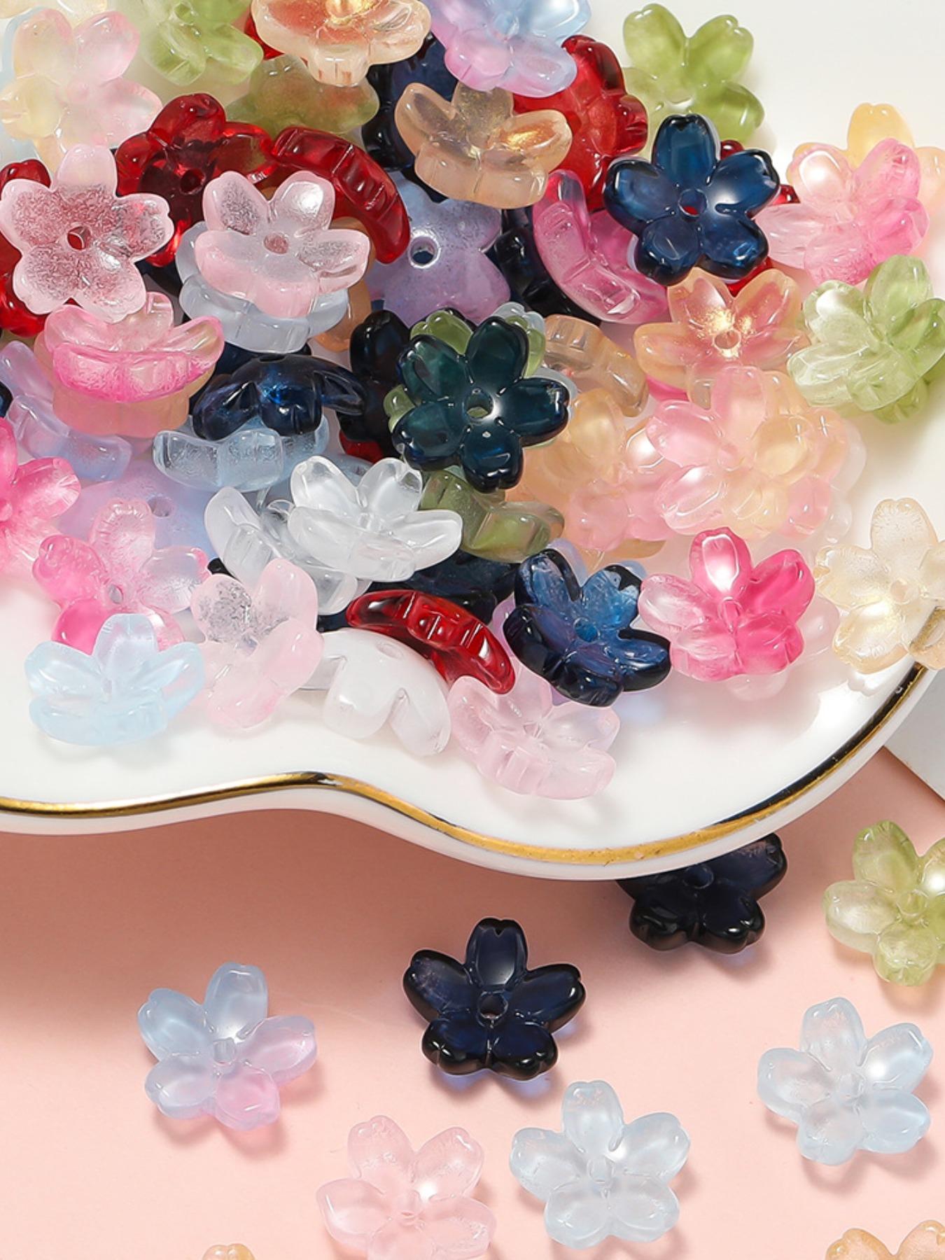 100pcs 11mm Sakura Glass Beads, Transparent Gradient Flower Cap Beads, DIY Mix Beads, DIY Jewelry Making, Necklace, Bracelet, Earrings, Hair Accessories