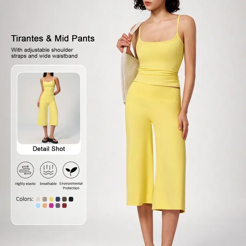 【Black Friday】Women's Two-Piece Sportswear Set for Yoga, Soft, High-Stretch Fabric, Adjustable Straps, High-Waisted Wide-Leg Pants, Comfortable and Breathable Activewear