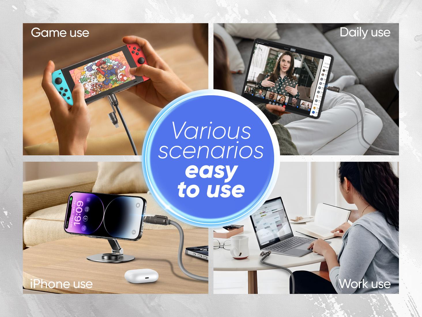 NEW - MAGIC JOHN USB Type C Charging Cable, 4 in 1 Function, 65W Fast Charging, Liquid Silicone and Aluminum Alloy Material, Braided Data Cable, Black & Gray