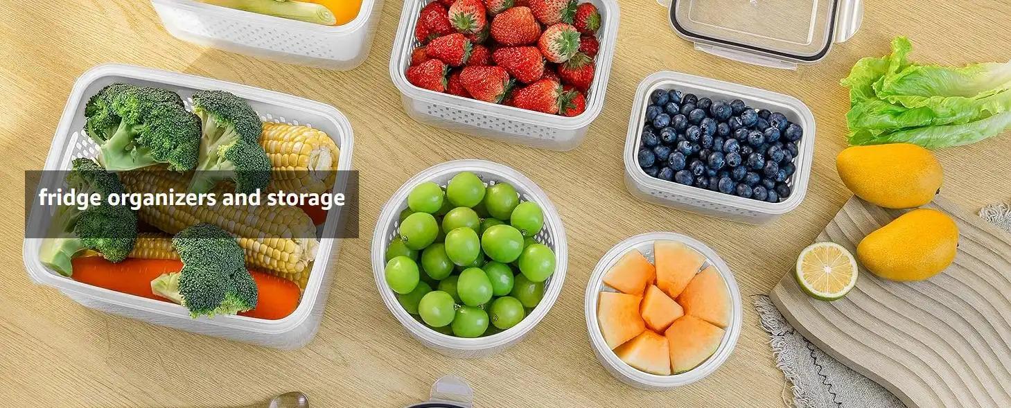 4 /8Pack Double Drainage Fruit Vegetable Storage Containers, Kitchen Organizer Bins, Durable Portable Household Food Storage Boxes, Keep Berries, Lettuce, Salad, Meat Fresh