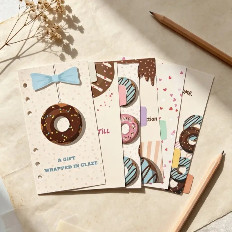 6 Unique Cartoon Donut A6 Loose-Leaf Dividers, 6-Hole Ring Binder Index Tabs, Sweet Girl Planner Stickers, Decorative Stationery