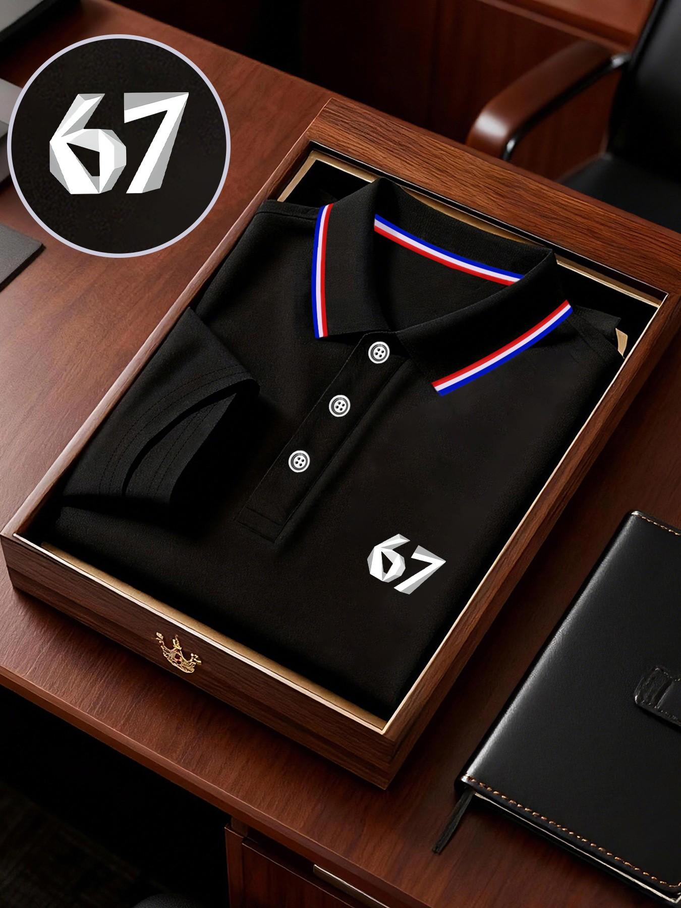 Men's Geometric Print Polo Shirt, Loose-Fit Short Sleeve, Breathable Elastic Fabric, Casual Business Tee, Spring Summer Outdoor Wear