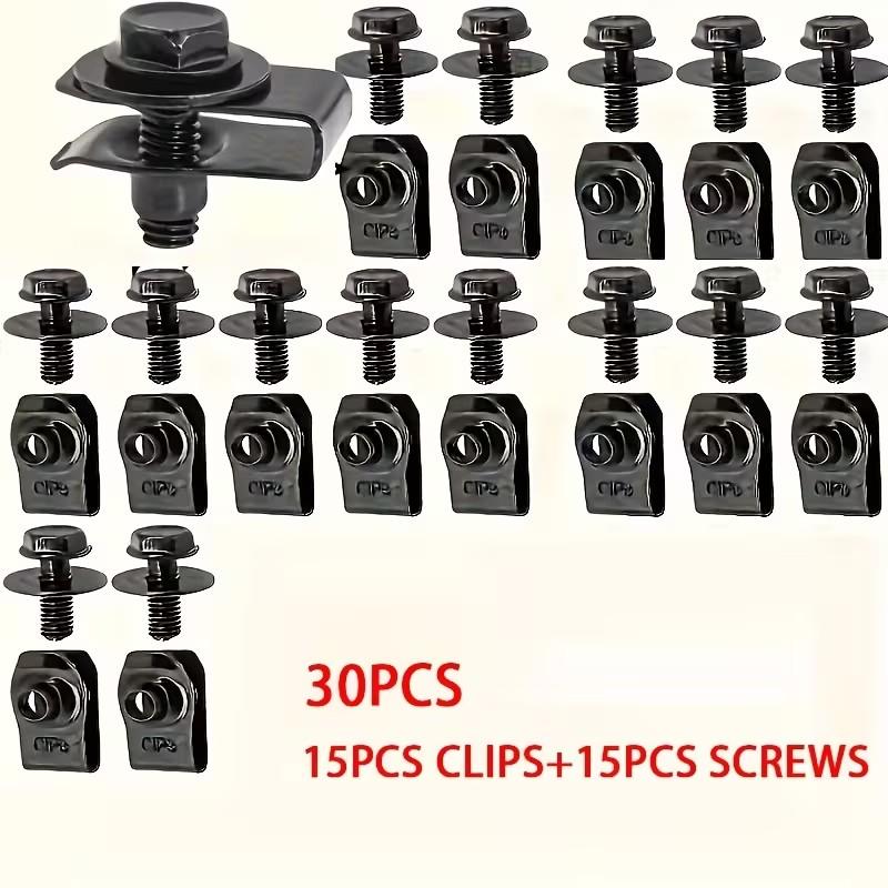 30pcs Automotive Bolts & U-Shaped Washer Clips, Engine Radiator Guard Rivets, Bumper Anti-Collision Clips, Fender Retaining Buckles