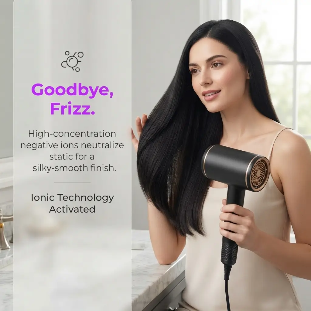 Professional Ionic Diffuser Hair Dryer - Thermal Control, Quiet Design for Home & Travel Use