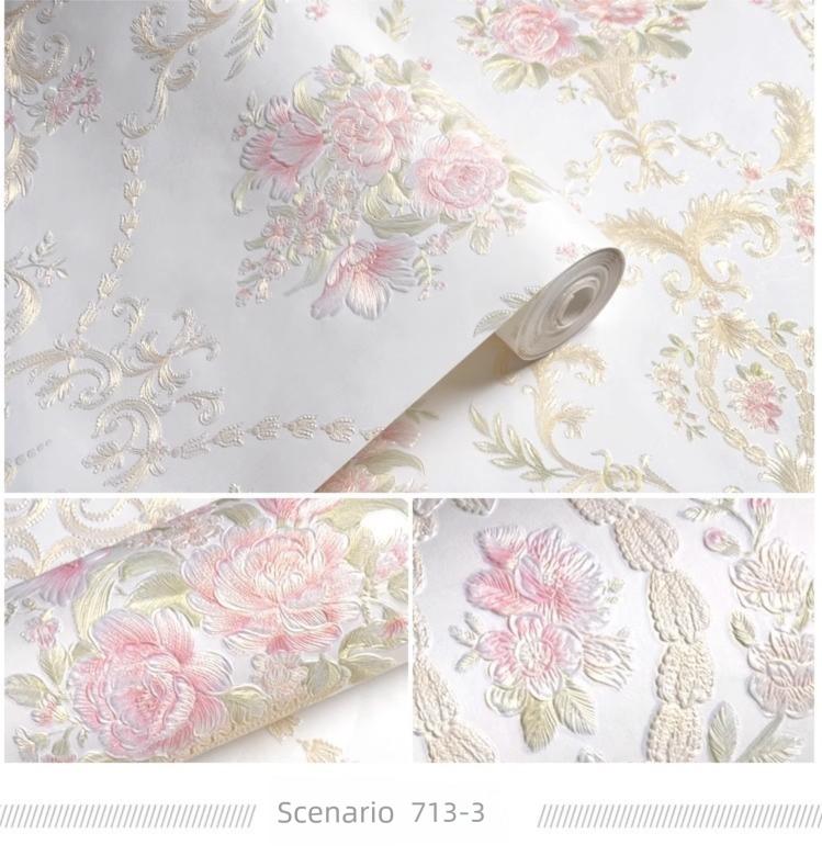 Self-Adhesive Non-Woven Fabric Wall Paper Roll, 3D Floral Design for Living Room Bedroom Background Decor, Home Decoration Sticker