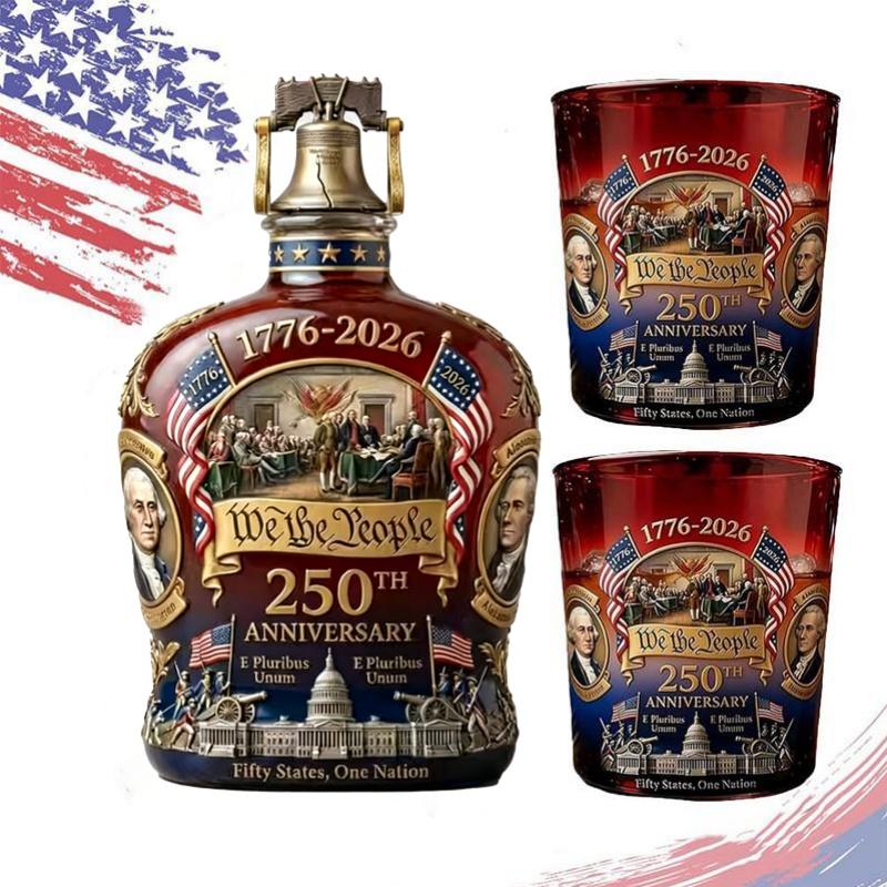 1 Set 250th Anniversary Whiskey Bottle,250 Anniversary Whiskey Bottle,250th Anniversary Decanter, Whiskey Bottle, We The People America 250 Anniversary Heritage Reserve Whiskey Glass Bottles, Old Fashioned Classic Father's Day for Liquor or Wine