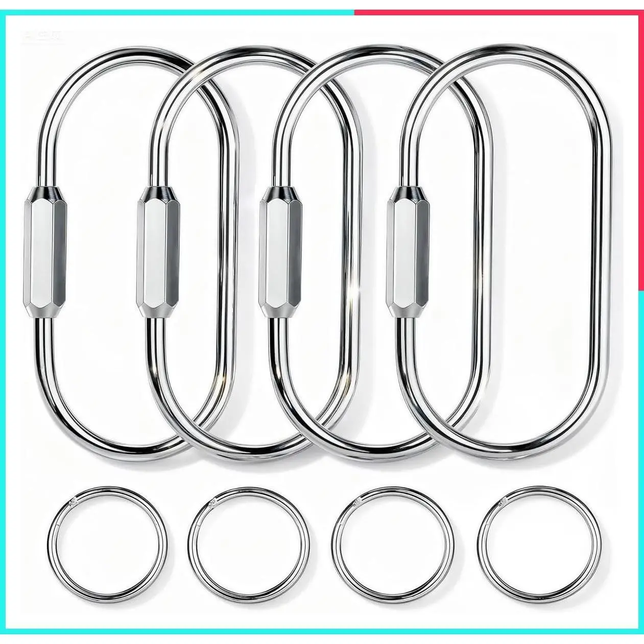 Gold Brass Carabiner Key Rings with Screw Lock, Keychain Clips & Bag Charms for Handbags, Purses, Tote Bags