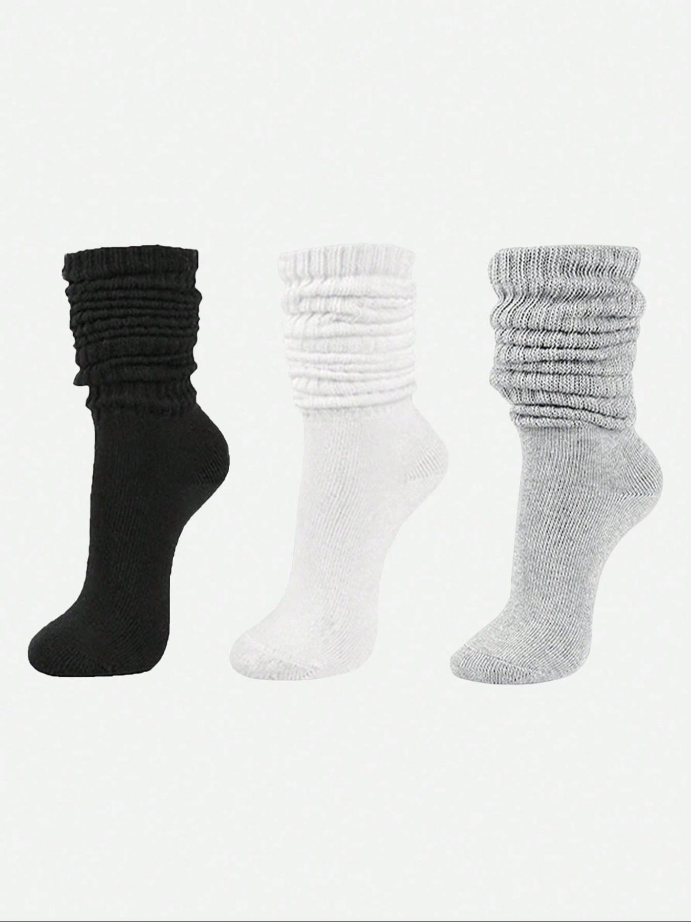 Socks Set, Girls' Solid Color Crew Socks, Simple Versatile Knitted Split-Toe Socks, Fall Winter Warm Mid-Calf & Long Socks, Casual Soft Socks, Casual Comfy Socks