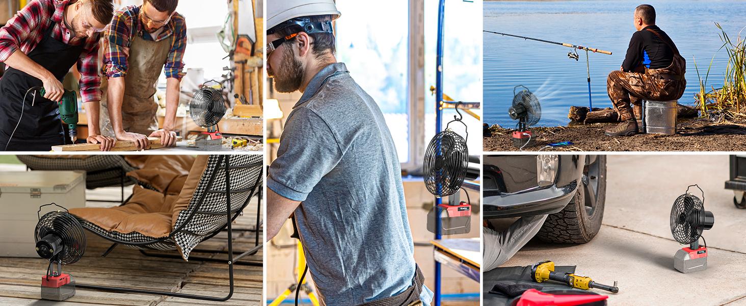 Jobsite Fan Compatible with Milwaukee 18V Li-ion Battery for Industrial, Outdoor, Construction Site Cooling, Battery NOT Included