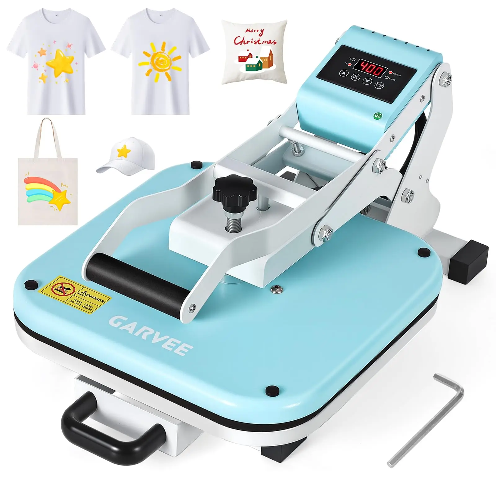 Garvee Upgraded Heat Press,15x15 Heat Press Machine, Digital Industrial Sublimation Printer for T Shirts, High Pressure Fast Heating Transfer Vinyl Press, Easy to Use,Green