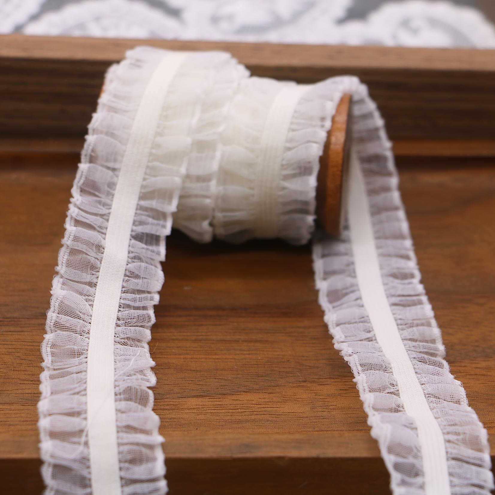 5 Yards Elastic Lace Trim, 1 Inch Ruffled Edge, Fabric Ribbon For DIY Craft, Sewing, Wedding Decor, Clothing Accessories, White/black, Diy Decorative Ribbon