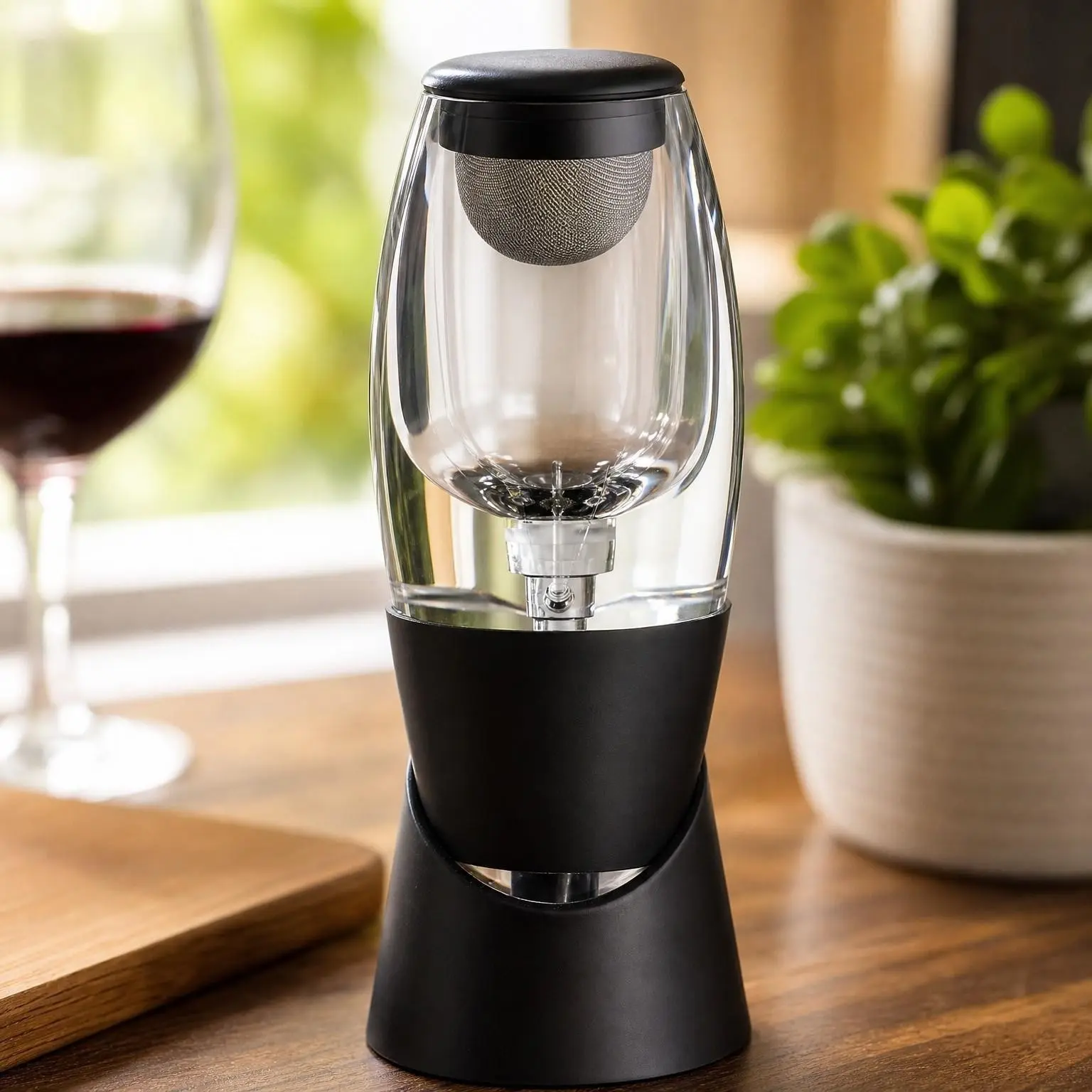 Wine Aerator Pourer and Decanter for Red Wine – Patented Design for Perfect Aeration by Glass or Bottle, Distinctive Sound, No-Drip Base and Sediment Screen, BlackGift