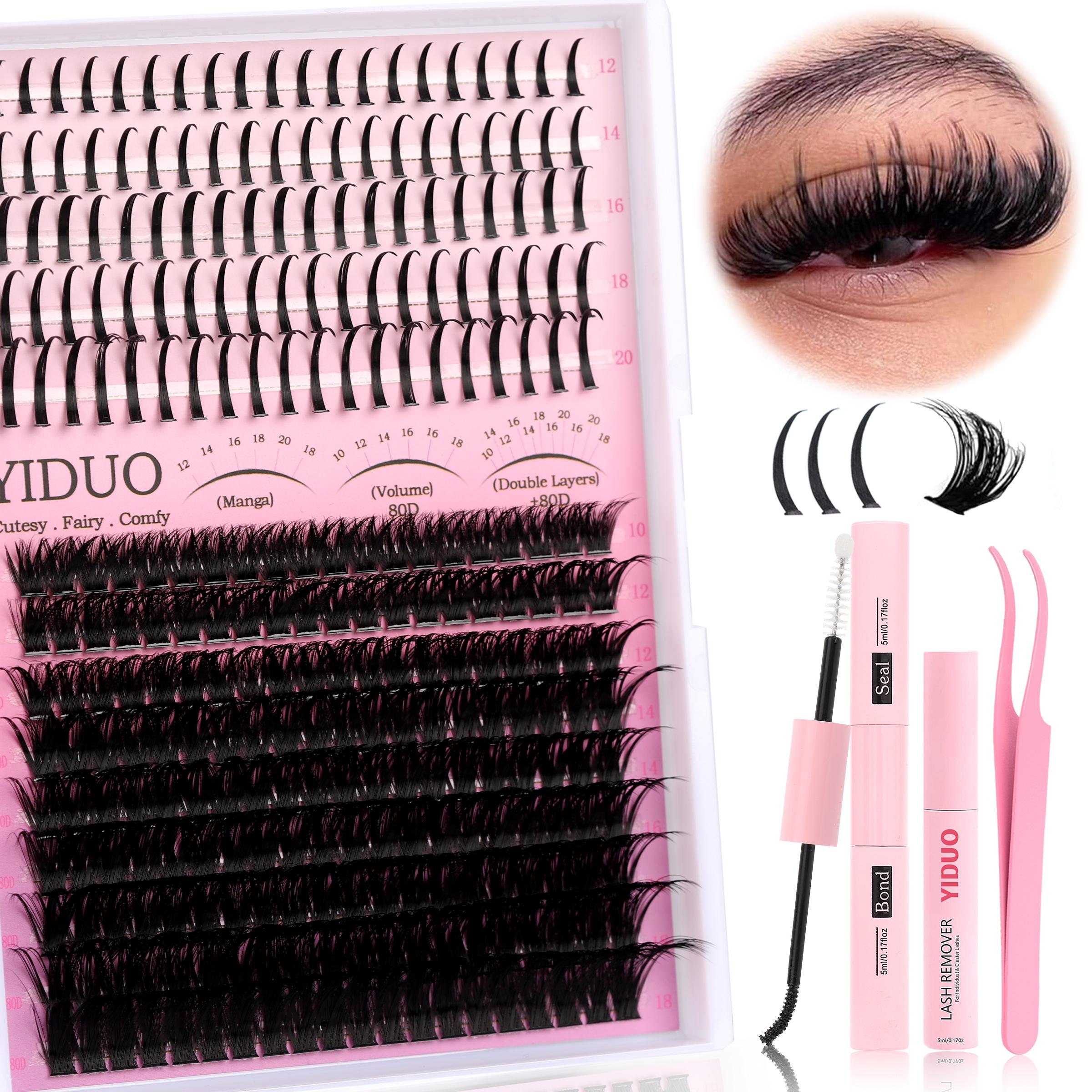 4 Styles Lash Clusters Kit 60D|80D|100D|Spikes Lash Extension Kit Volume Eyelash Clusters Volume Individual Lashes Kit Super large Cluster Eyelash Extensions Kit DIY Spikes Lash Kit Individual False Eyelashes with Lashes Bond and Seal