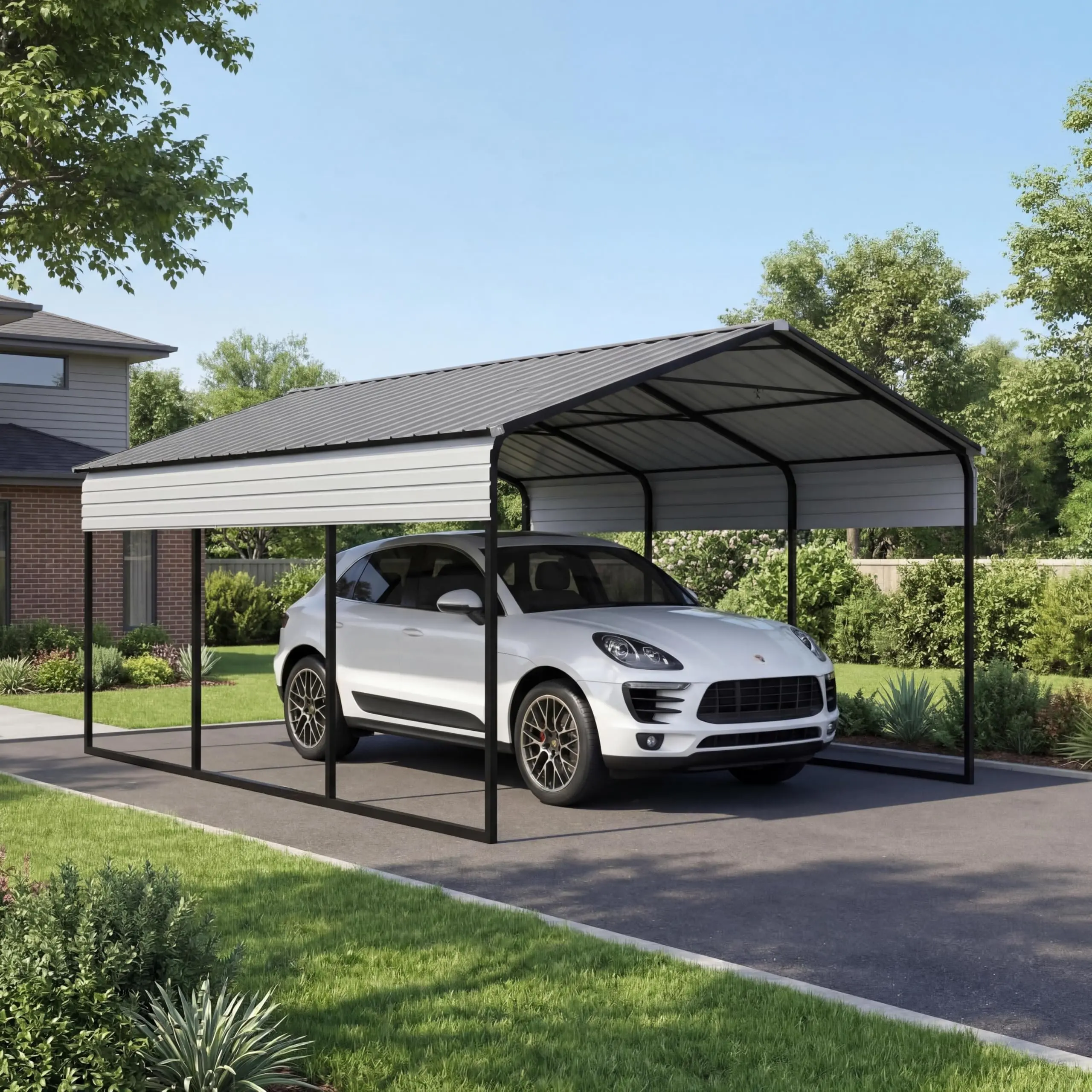GARVEE 12x20 ft Heavy Duty Metal Carport with Galvanized Steel Frame & Roof, All-Weather Portable Car Garage Shelter, Metal Carports Garage for Cars, Trucks, Boats, Wind & Snow Resistant, Reinforced Base