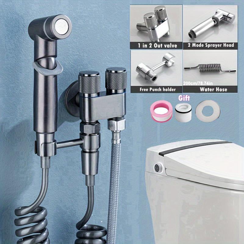 High Pressure Shower Spray Gun Set, Copper Body Dual Control Faucet, Bathroom Accessories, Toilet Bidet Attachment, One in Two Out Design, Toilet Cleaner