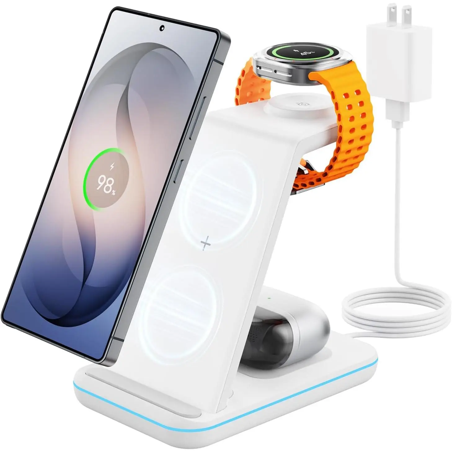 GEEKERA 3 in 1 Wireless Charging Station for Samsung&Android, Charger Stand for S26/S25/S24/S23/S22/S21/S20/Note20/Z Fold&Flip Series, Galaxy Watch8/7/6/5/4/3/Active2/1, Buds 3 Pro