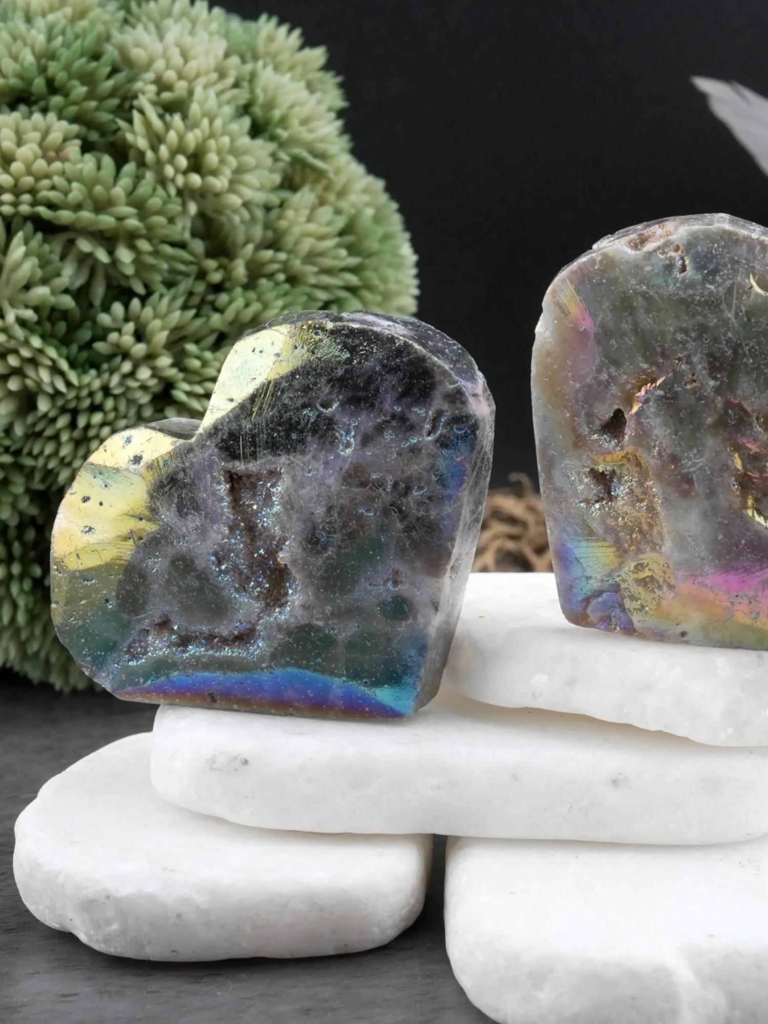 Natural Aura Heart Shaped Crystal Slice, Iridescent Flash Druzy Quartz Heart Ornament, DIY Jewelry Accessory, Couple Gift for Holidays