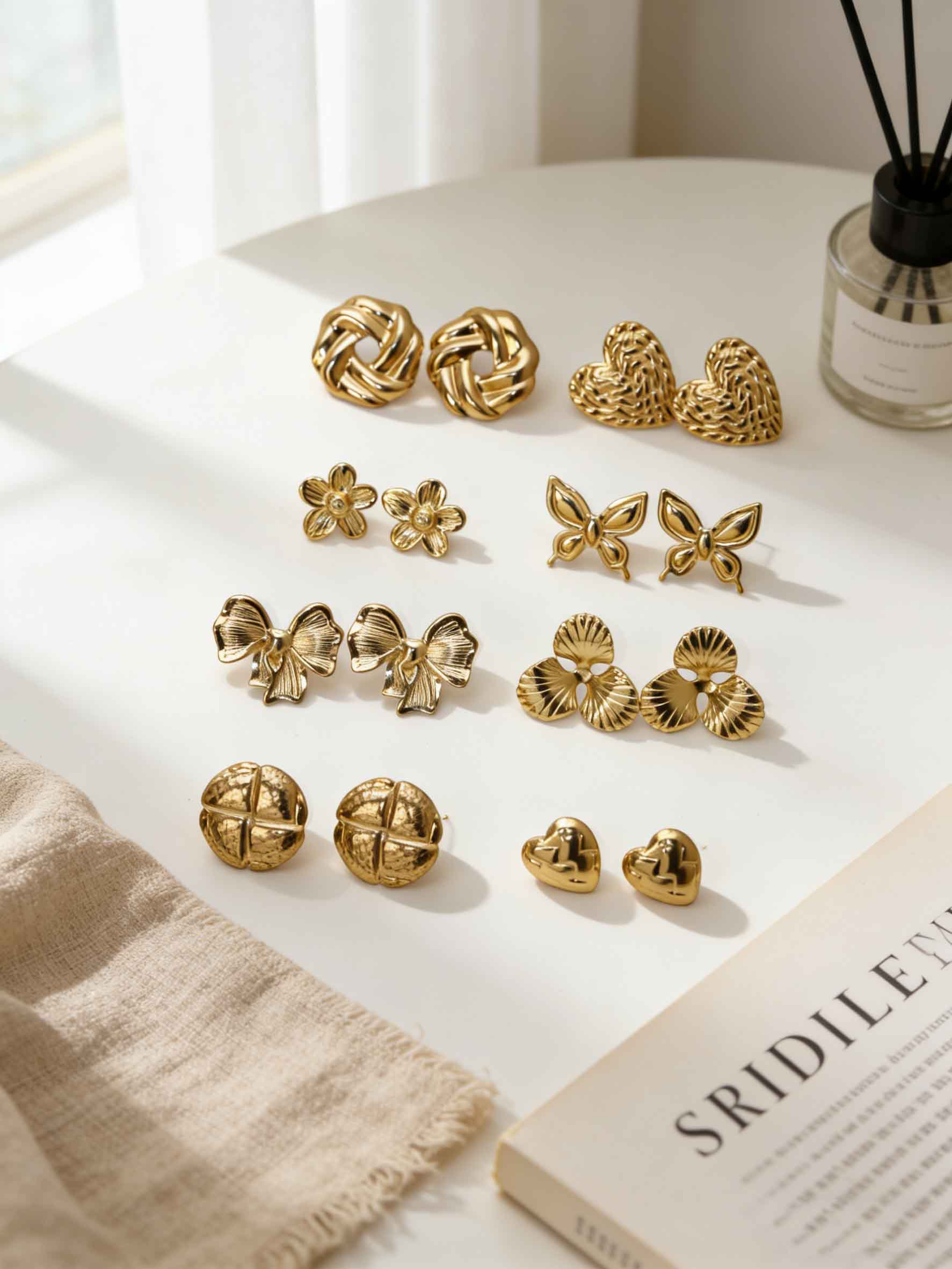 Vintage Gold Stud Earrings for Women, 18K Gold Plated Butterfly Flower Heart Bow Earring, Hypoallergenic Stainless Steel Jewelry, Trendy 2026 Summer Accessory for Daily & Party
