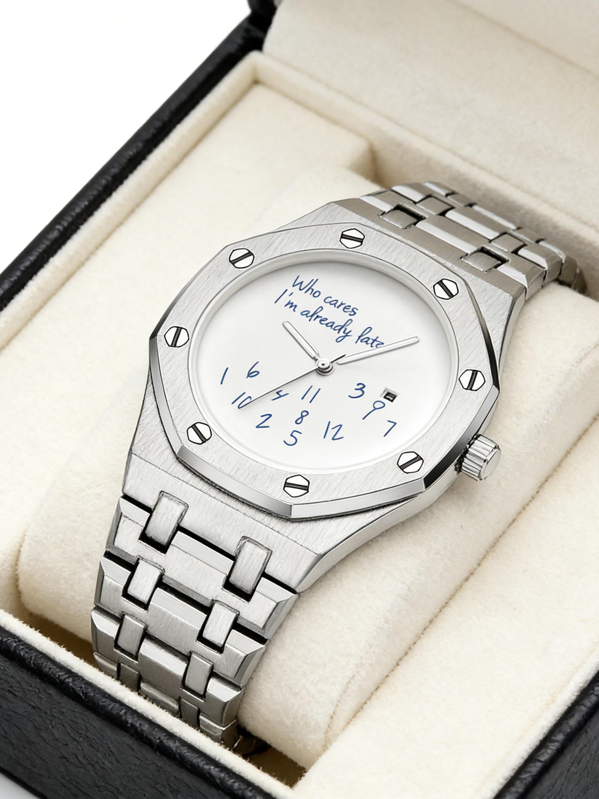 Men's Steel Band Watch, Round Dial Design, Graffiti Number Pattern, Casual Vintage Fashion, High-End Men's Watch, Trendy Gift Recommendation, Quartz Watch