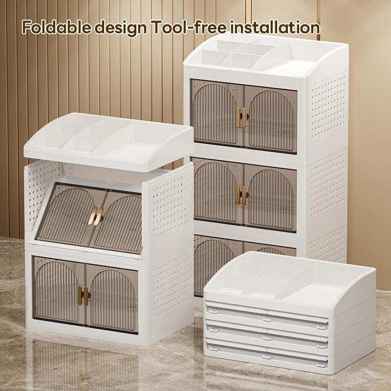33cm*24.5cm Small Capacity Plastic Storage Cabinet, Magnetic Transparent Double Door, Organizer for Cosmetics and Small Items, Durable and Stylish