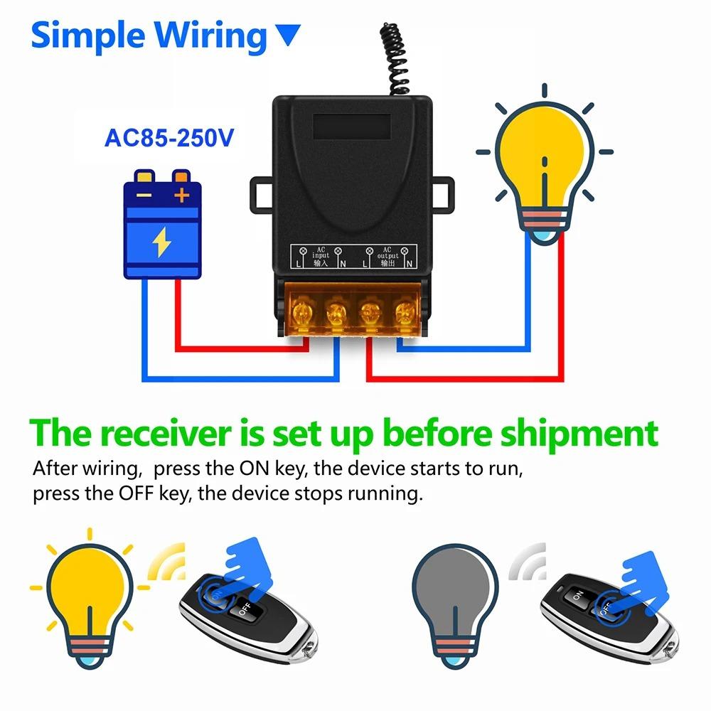 433Mhz Wireless Remote Control Switch AC 110V 220V 10A Relay 1CH Receiver Controller and 2botton RF 433 Mhz 433Mhz Wireless Remote Control Switch AC 110V 220V 10A Relay 1CH Receiver Controller and 2botton RF 433 Mhz
