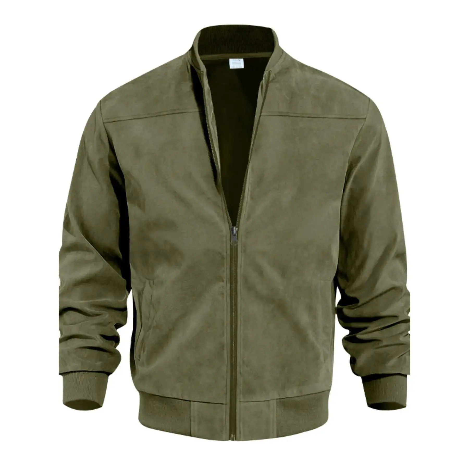 Men's Solid Color Suede Long Sleeve Jacket, Fall & Winter Casual Vintage Style Coat with Zipper Pockets, Classic Denim Outerwear, Casual Fashionable Jacket