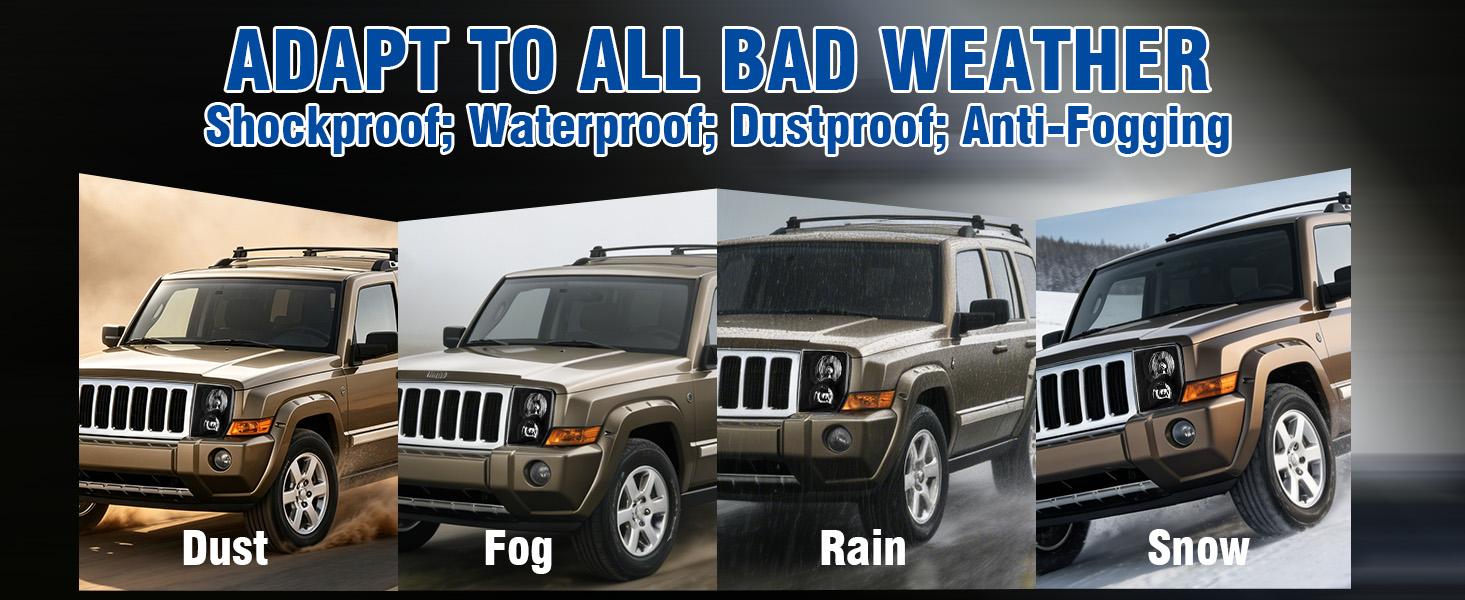 Headlights Assembly for 2006 2007 2008 2009 2010 Jeep Commander, Factory OE Replacement Halogen Headlamps with Bulbs, Chrome Housing Amber Reflector, Driver and Passenger Side