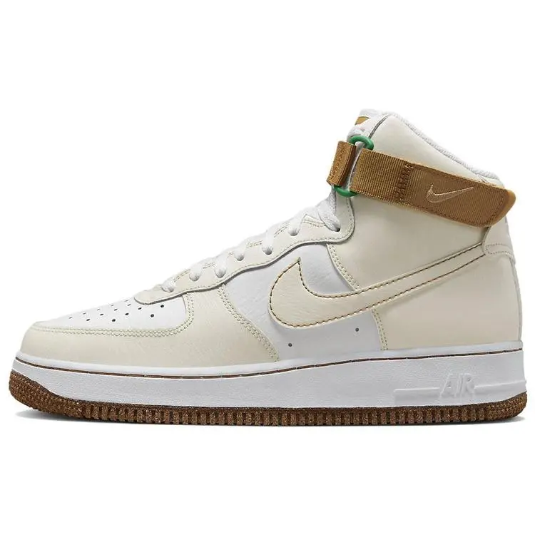 Nike Air Force 1 High-Top Leather Sneakers for Men – White and Brown with Swoosh Detail Verifiable, with credentials and supporting global authentication