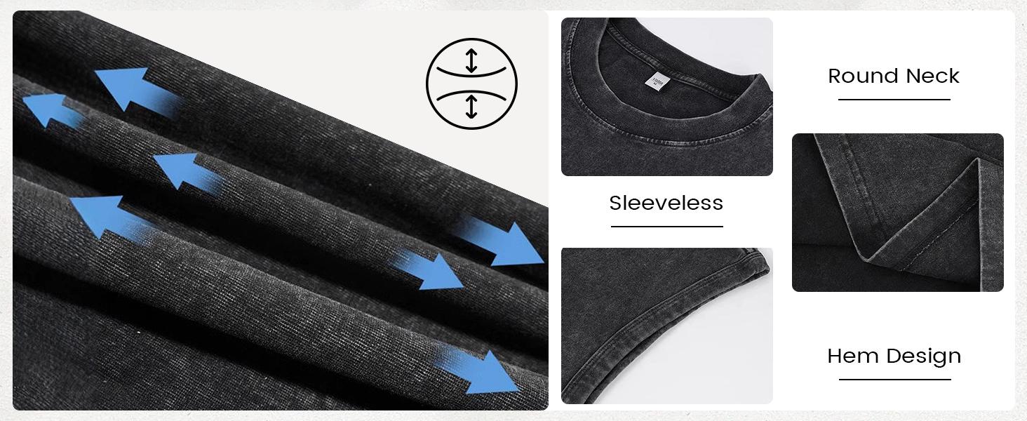 Gihuo Unisex Cotton Workout Tank Tops Sleeveless Acid Wash Tshirts Cut Off Muscle Shirts Loose Fit Running Gym Tees Unisex Vest T-shirt for Men & Women Classic Menswear Soft Baggy Outfits Oversized Stylish Vintage