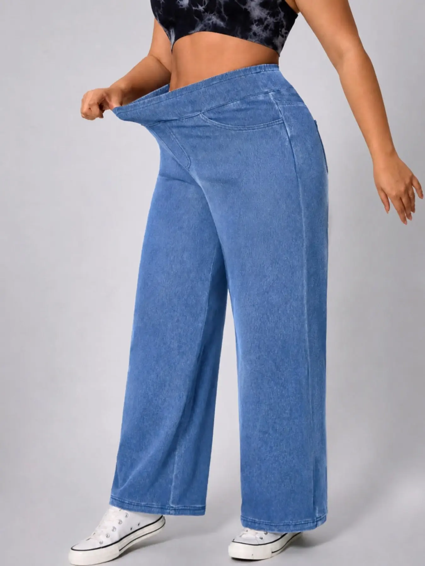 Plus Size Women's Denim Jeans Straight Leg Trouser Pants, Casual Fashion Daily High Elastic Waist, Comfortable Long Jeans for All Seasons