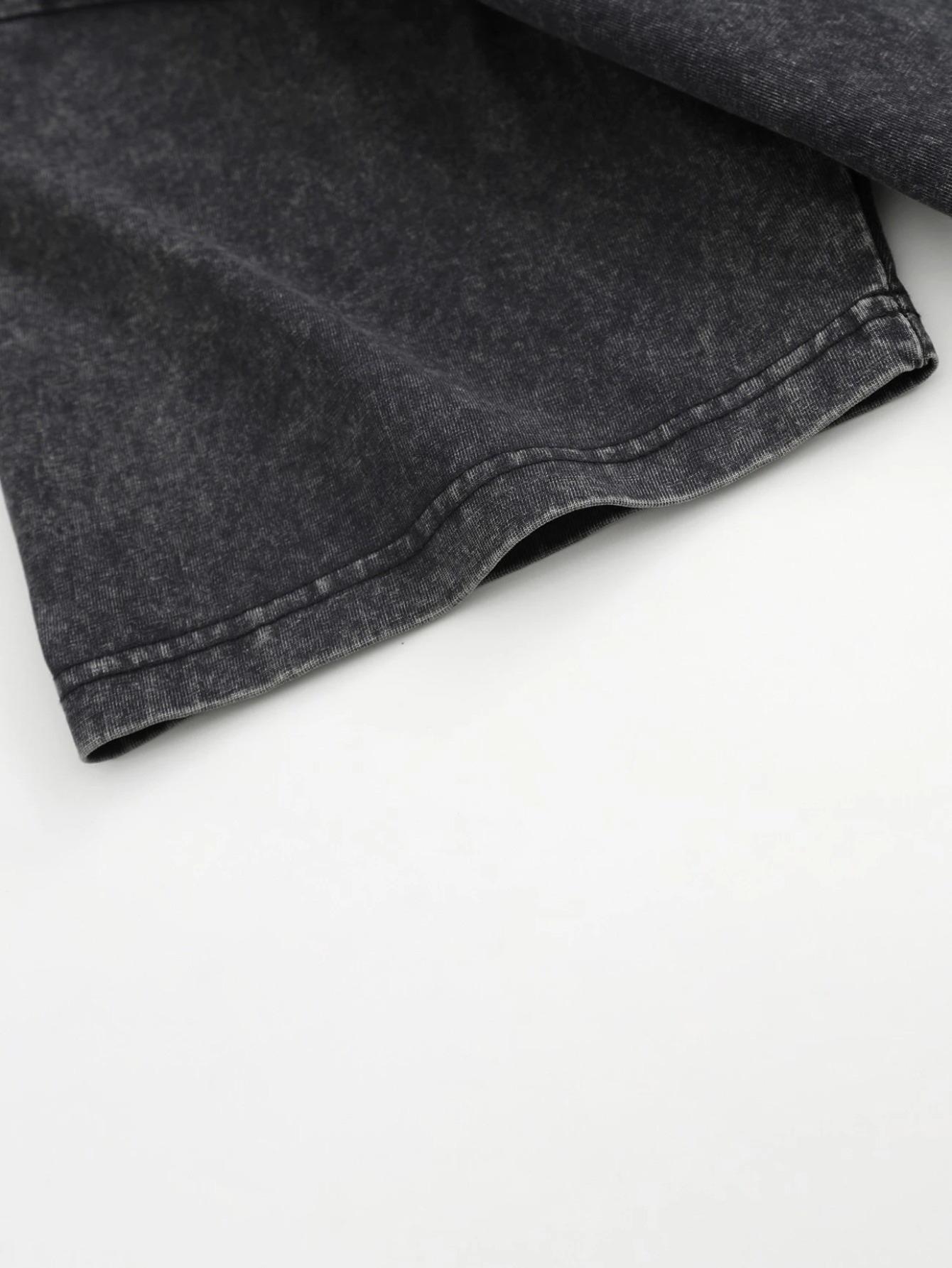 Men's Vintage Heavyweight Pure Cotton Washed Distressed Solid Black Basic T-Shirt - Casual Round Neck Short Sleeve T Shirts, Menswear Top, Plain Clothes