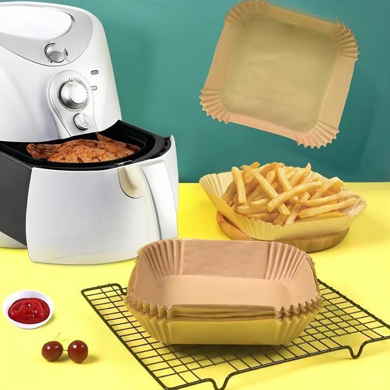 100 Large Baking Papers, Non-Stick Microwave Safe, Pre-Cut Rounded Edges, Compatible with Oven and Deep Fryer, Ideal for Cooking