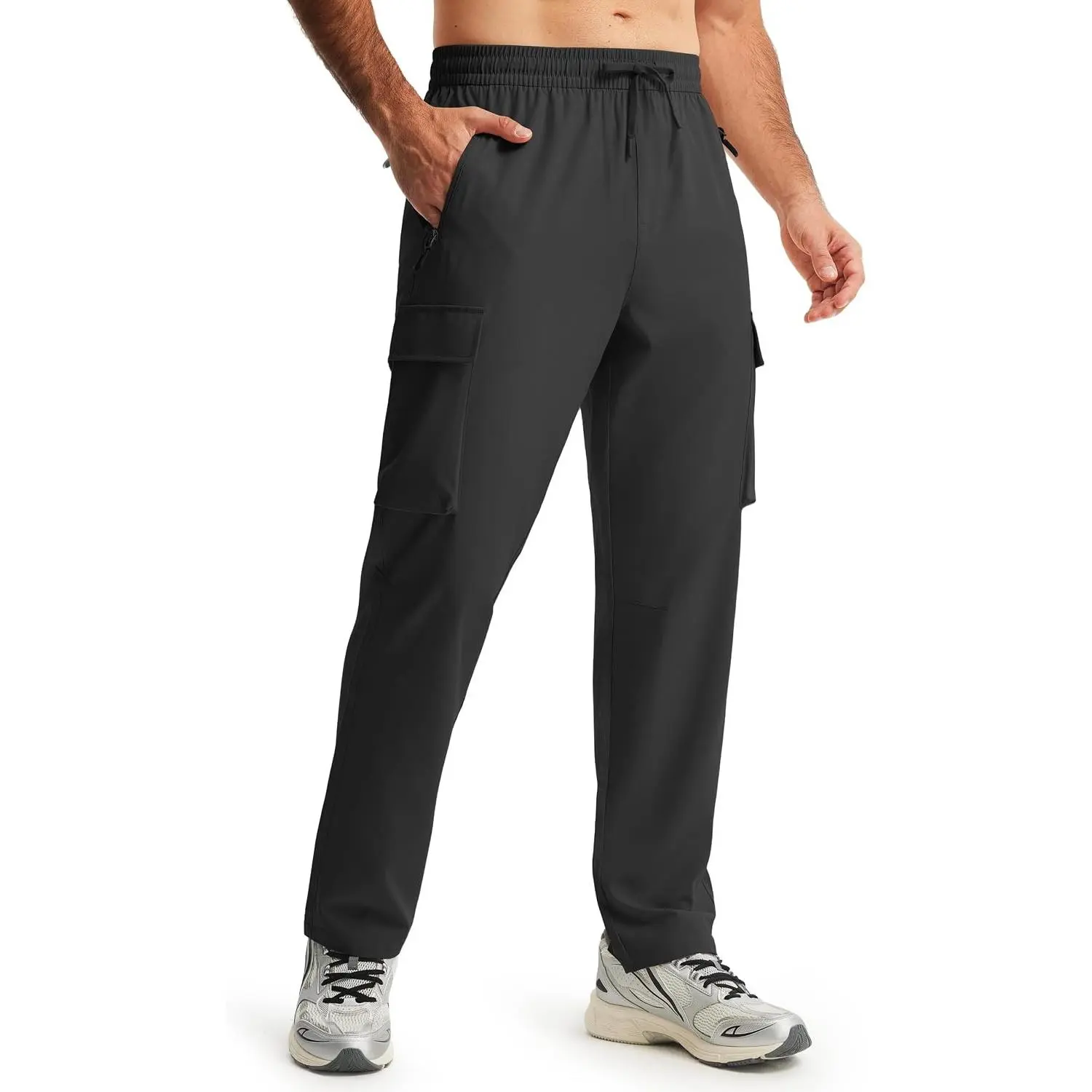 Men's Elastic Waist Hiking Pants Lightweight Quick Dry Cargo Track Pants Travel Outdoor Athletic Clothes with 5 Pockets