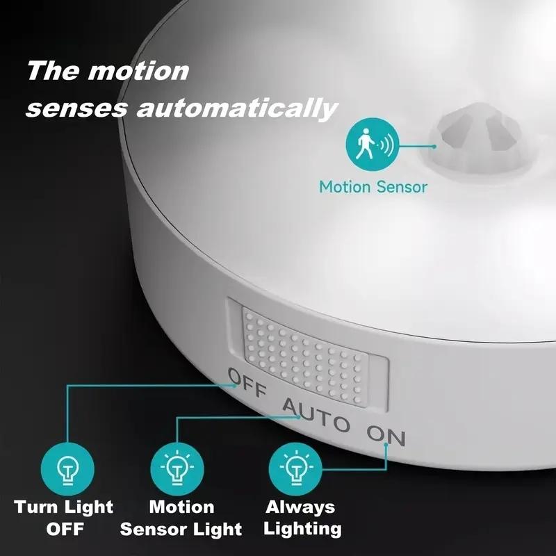 3/6pcs USB Round Motion Sensor Lights with Adjustable Brightness, Touch Control & Wall-Mountable Design - Rechargeable Battery-Powered Lighting for Toilets, Cabinets, Stairs, Corridors, Office Spaces