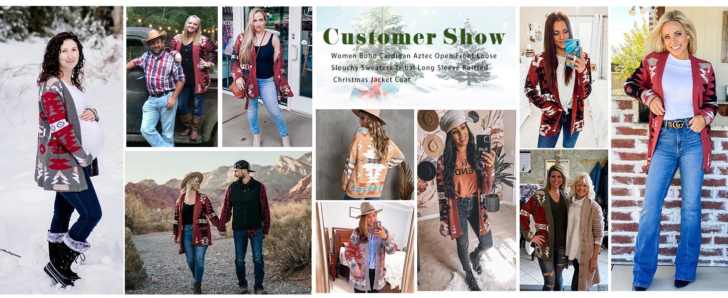 Saodimallsu Women Boho Cardigan Aztec Open Front Loose Slouchy Sweaters Tribal Long Sleeve Knitted Christmas Jacket Coat Chic Casual Saodimallsu Women Boho Cardigan Aztec Open Front Loose Slouchy Sweaters Tribal Long Sleeve Knitted Christmas Jacket Coat Chic Casual