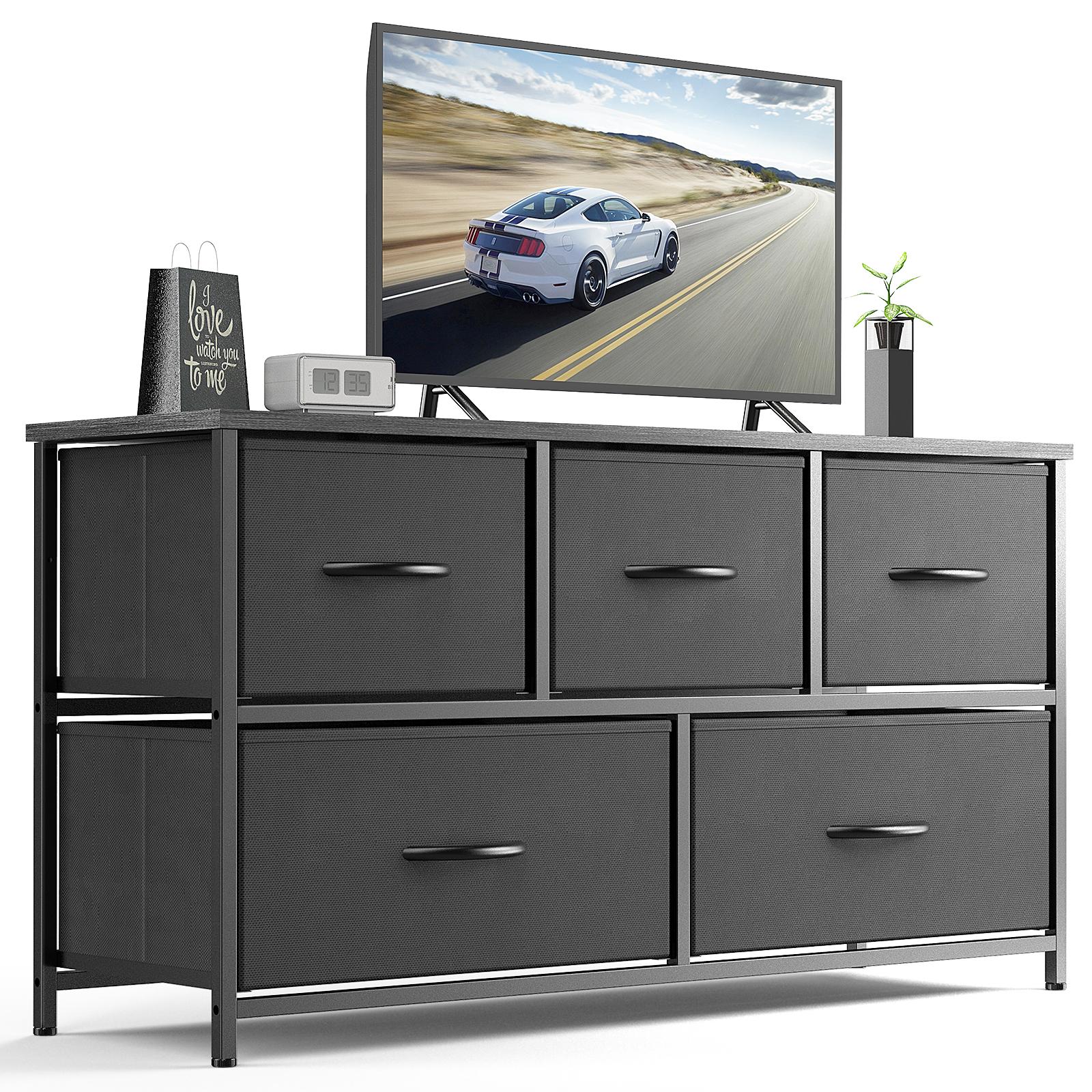 Fabric Storage Cabinet with 5 Drawers | Dressing Table TV Unit with Small Wardrobe for Bedroom & Living Room furniture indoor Organization Aesthetic Modern Design Interior