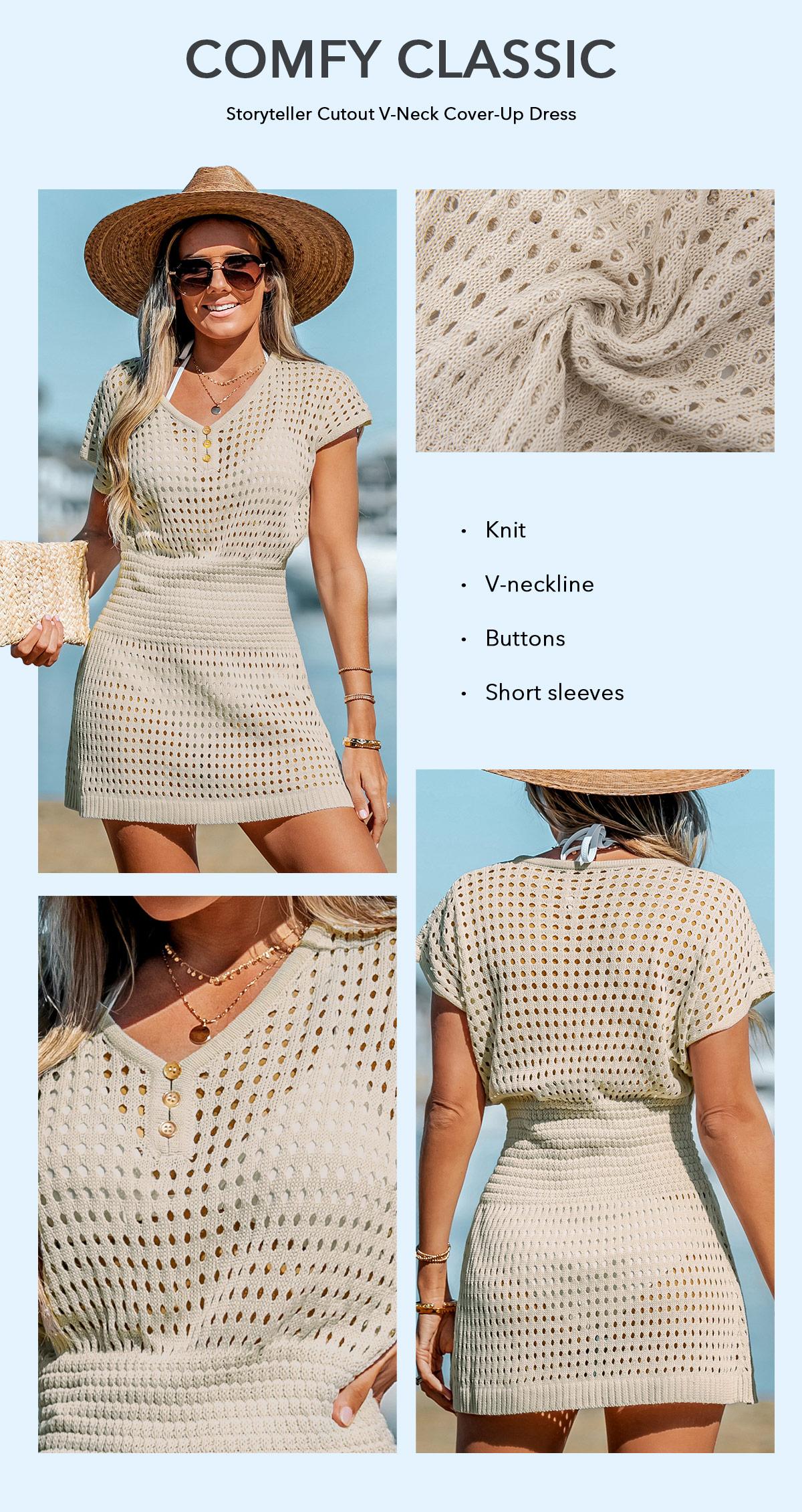 CUPSHE Boho V-Neck Crochet Beach Cover Up Swimsuit - Cinched Waist Slim Fit Mini Dress | 2026 Beach to Street Summer Vacation Essentials for Women Swimwear Coverups #tiktokshopmemorialday