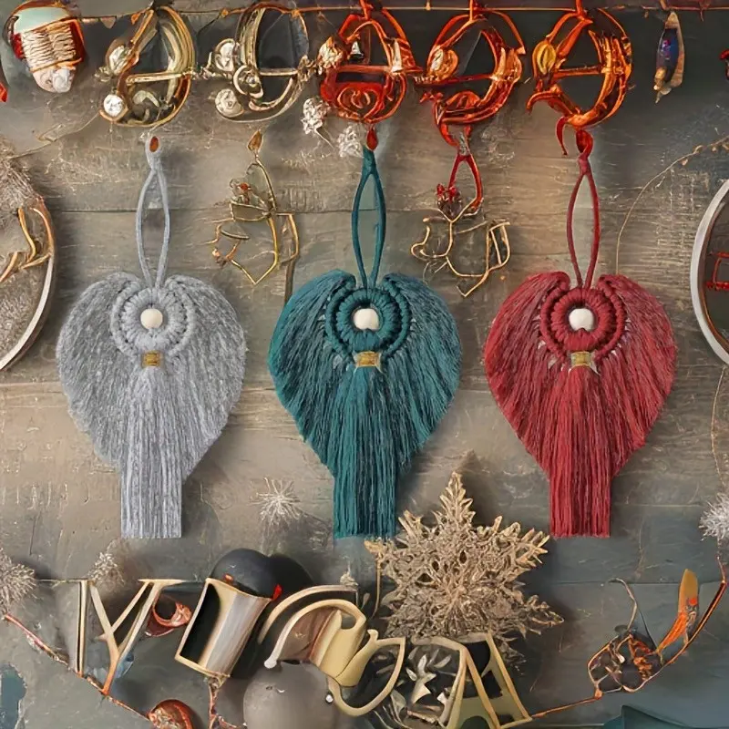 3pcs DIY Macrame Angel Kit Christmas Hanging Ornament Wall Decor Craft Kit Gift for Mom Girls
