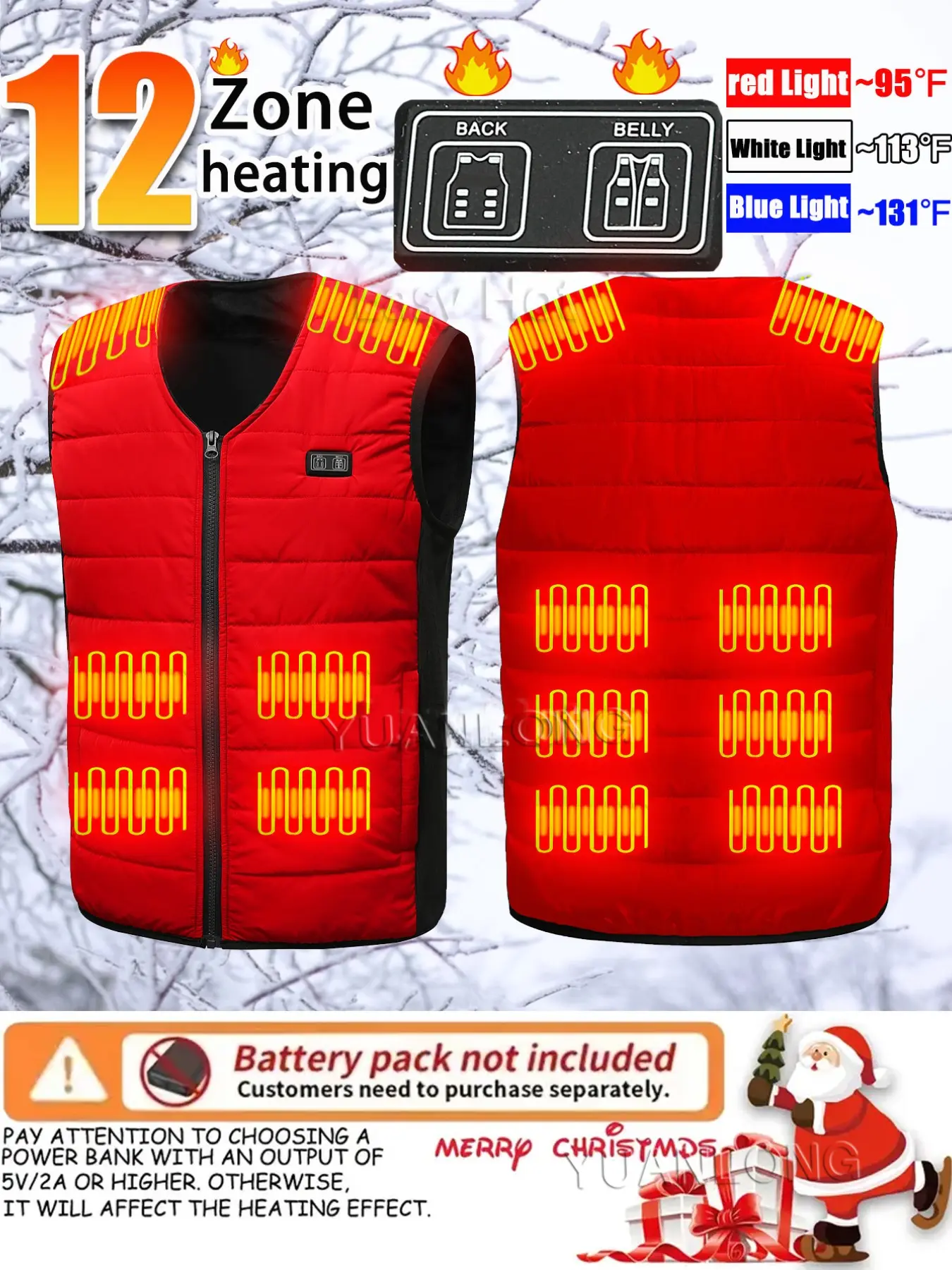 Adjustable Heated Winter Vest with 12 Heating Zones and Dual Control Buttons, Thick Fleece Lining Casual Slim-Fit Zippered Pockets, Ideal Christmas Gift for Families and Elders