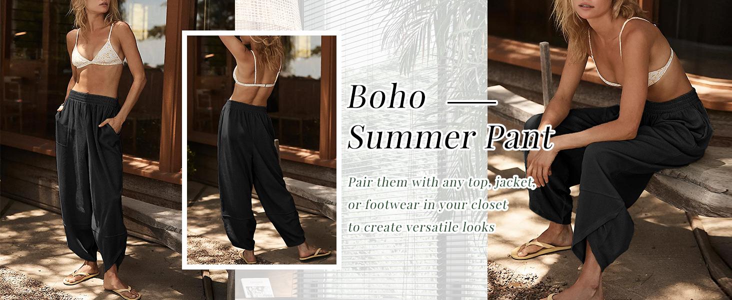 Yeokou Women’s Harem Barrel Wide Leg Pants Elastic Waist Baggy Loose Fit Casual Jogger Sweatpants with Pockets Beach Street Coffee Teacher Outfits