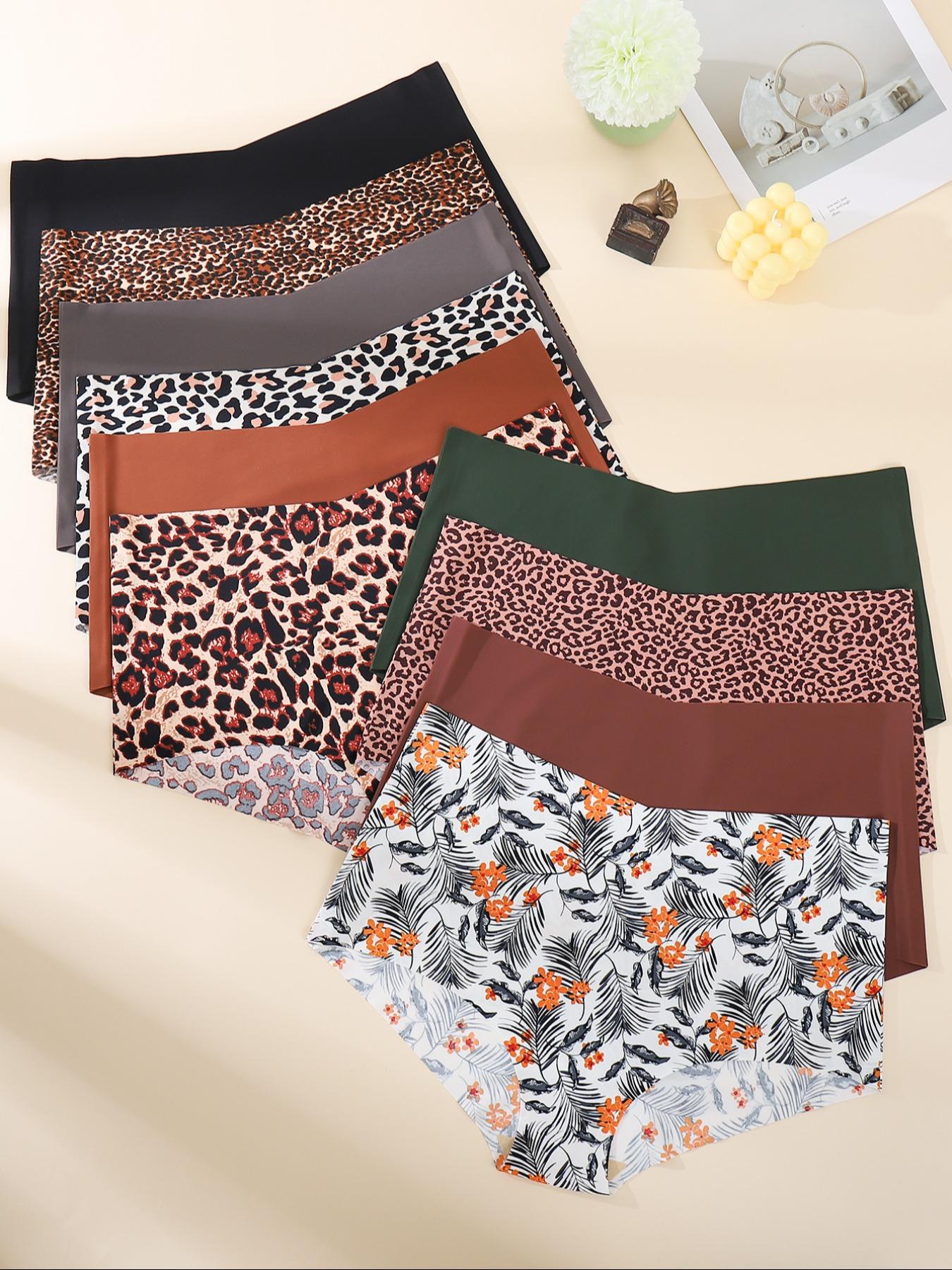 【Plus Size】 Women's Leopard Print Panty, Breathable Comfortable Seamless Knicker for Daily Wear, Casual Breathable Knicker, Women's Underwear for All Seasons