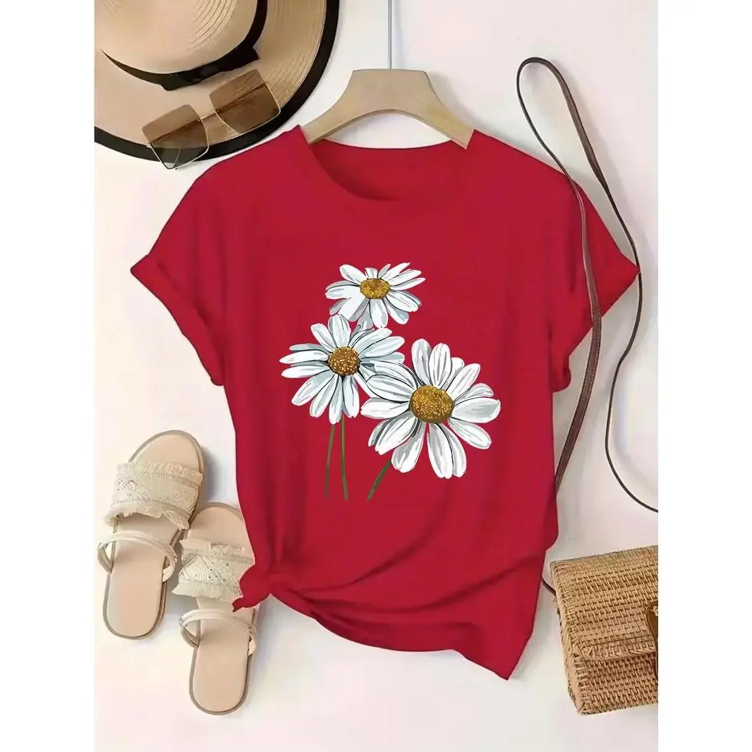 Vintage Watercolor Three White Daisies T-Shirt Wildflower Floral Aesthetic Spring Summer Casual Womens Tops